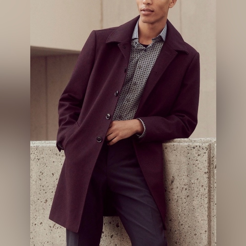 Express Burgundy Wool Top Coat Overcoat  Men’s Size Large